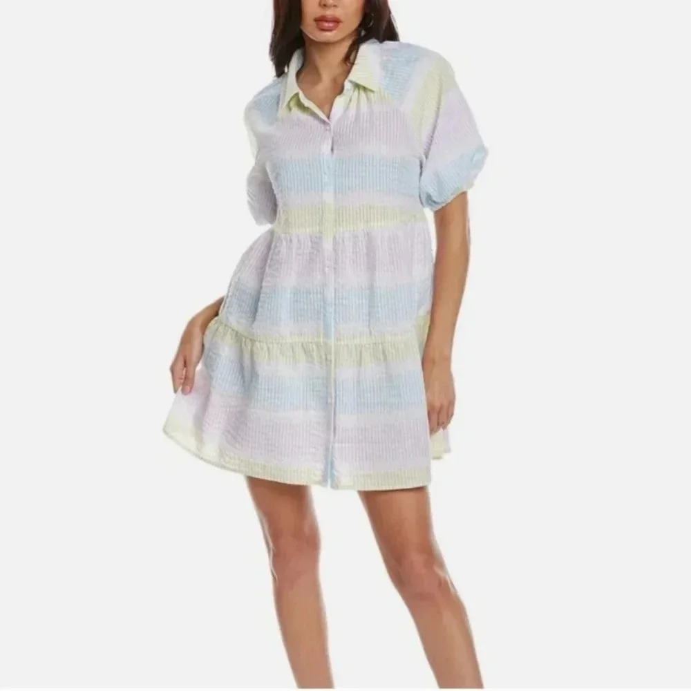 Saylor Tressie Shirt Dress White Blue Mini Small